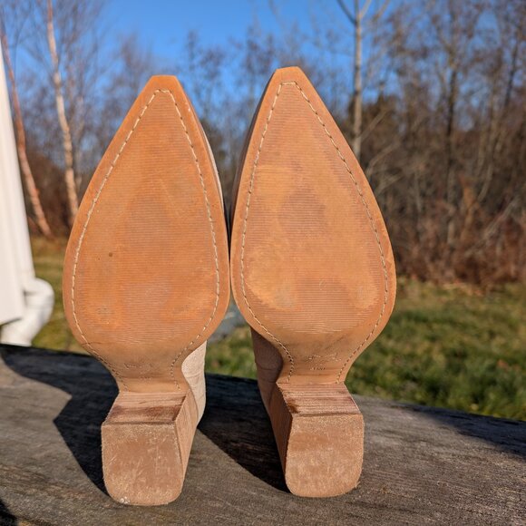 Marc Fisher Oshay Beige Suede Western Chelsea Booties | 8 / 8.5 - Picture 7 of 11